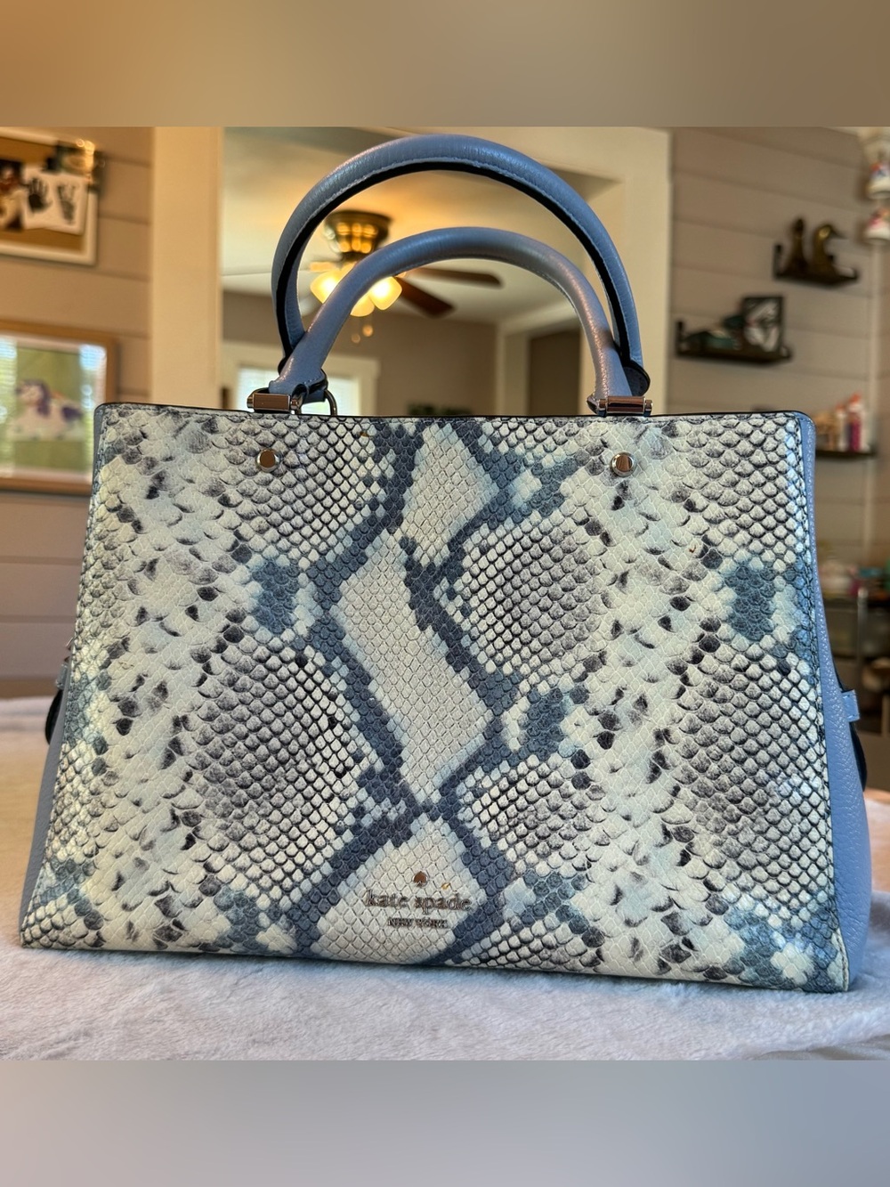 KATE SPADE LEILA SNAKE EMBOSSED MEDIUM TRIPLE COMPARTMENT SATCHEL